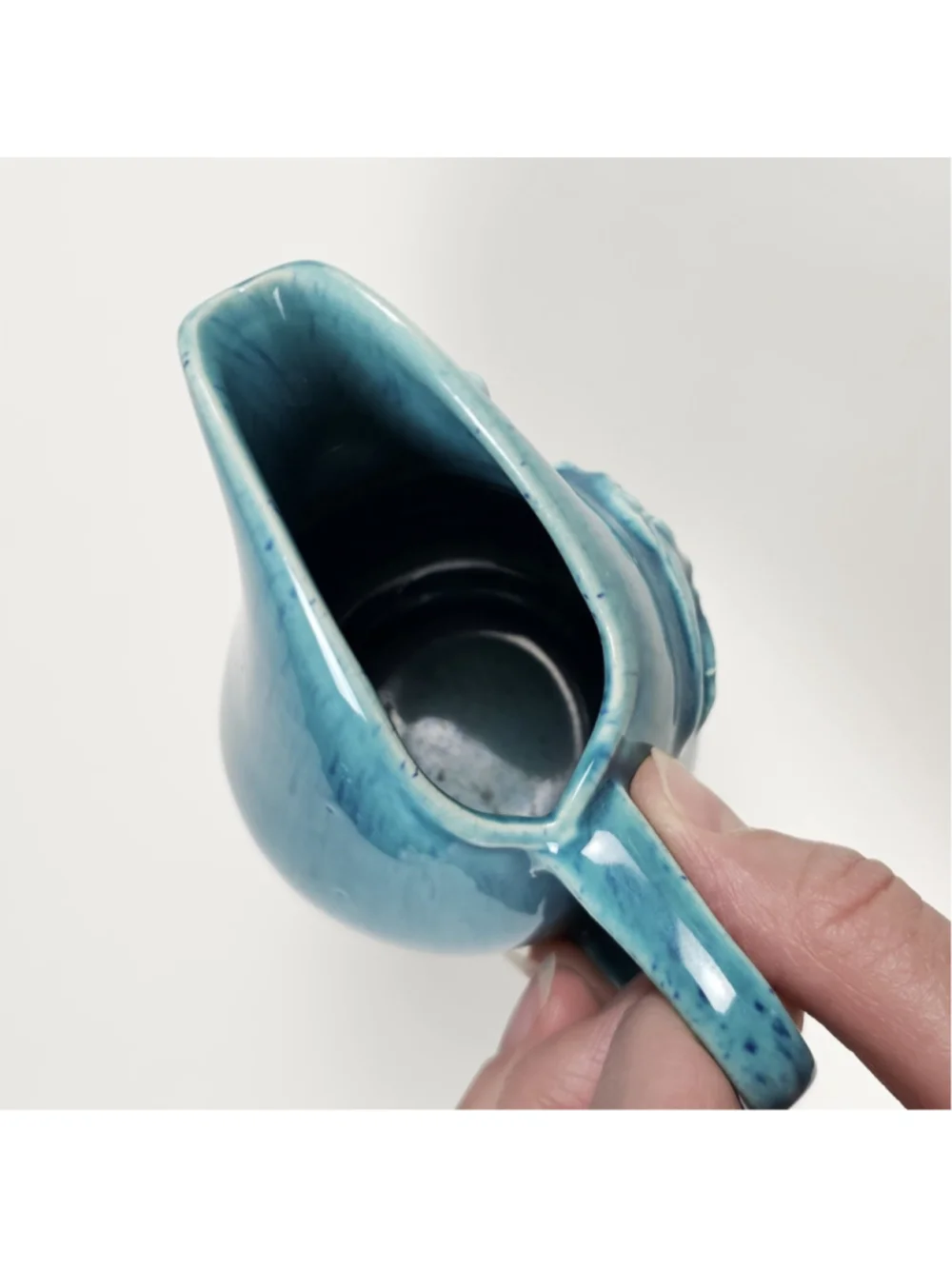 Vintage Teal Blue Ceramic Fish Creamer Pitcher 3.75